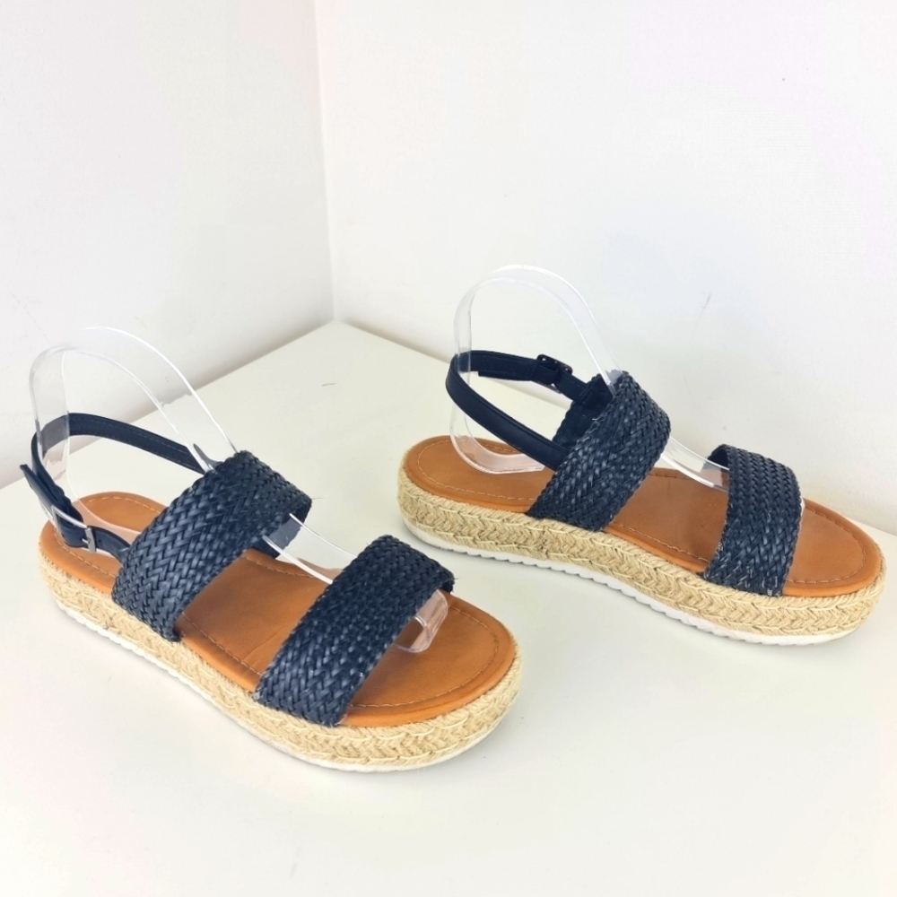 Forever 21 Weaved Women Platform Sandals Black Wedge 8.5